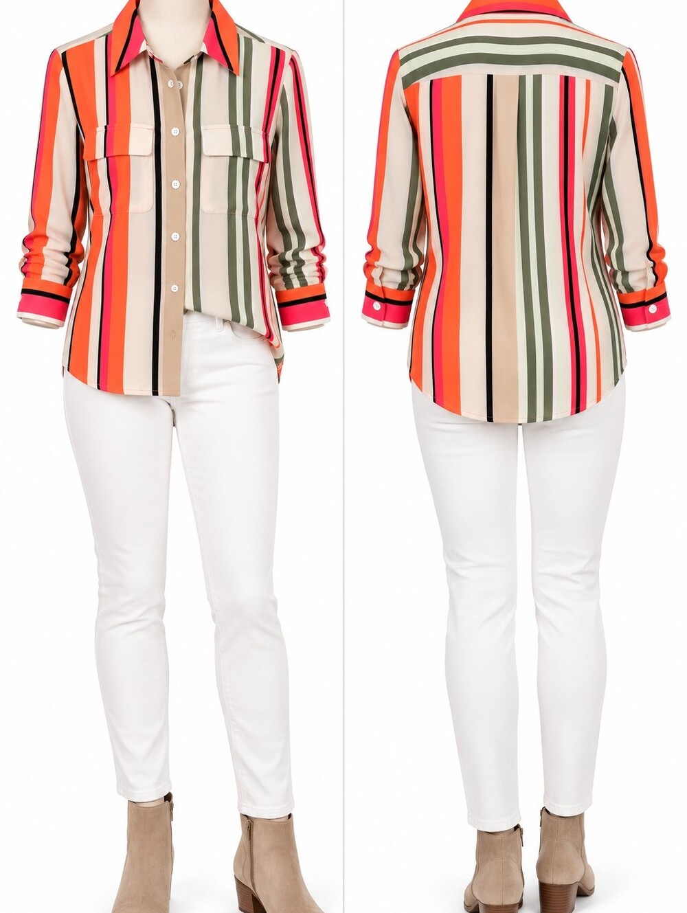 Striped Button-Front Blouse in Multi-Color - Picture 5 of 8
